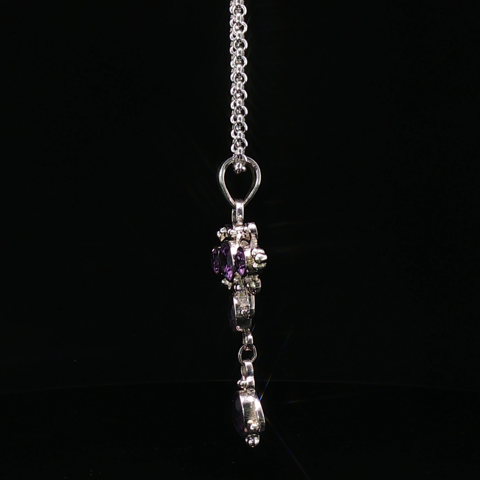 Elegant Silver Amethyst Cross Pendant Necklace 60cm Belcher Chain – E19991