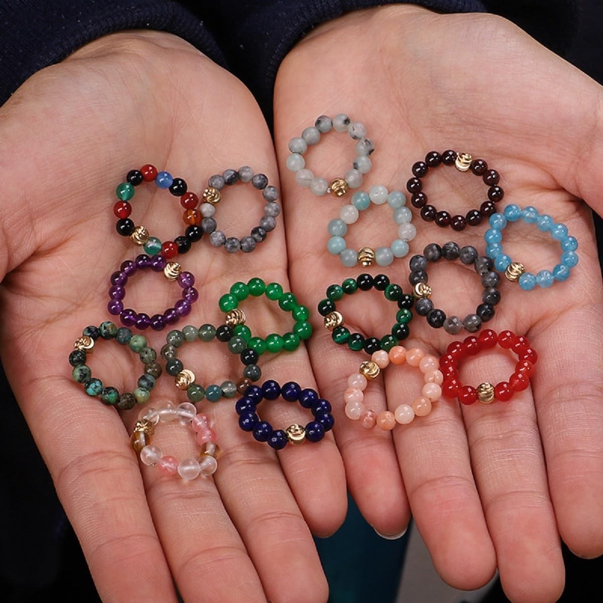 4mm Handmade Healing Stone Beads Ring with Elastic Stretchy Cord, One Size Fi…