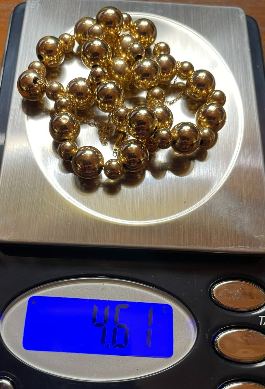 Vintage 14K Yellow Gold Graduated Add A Bead Necklace 16″ Floating Ball Strand