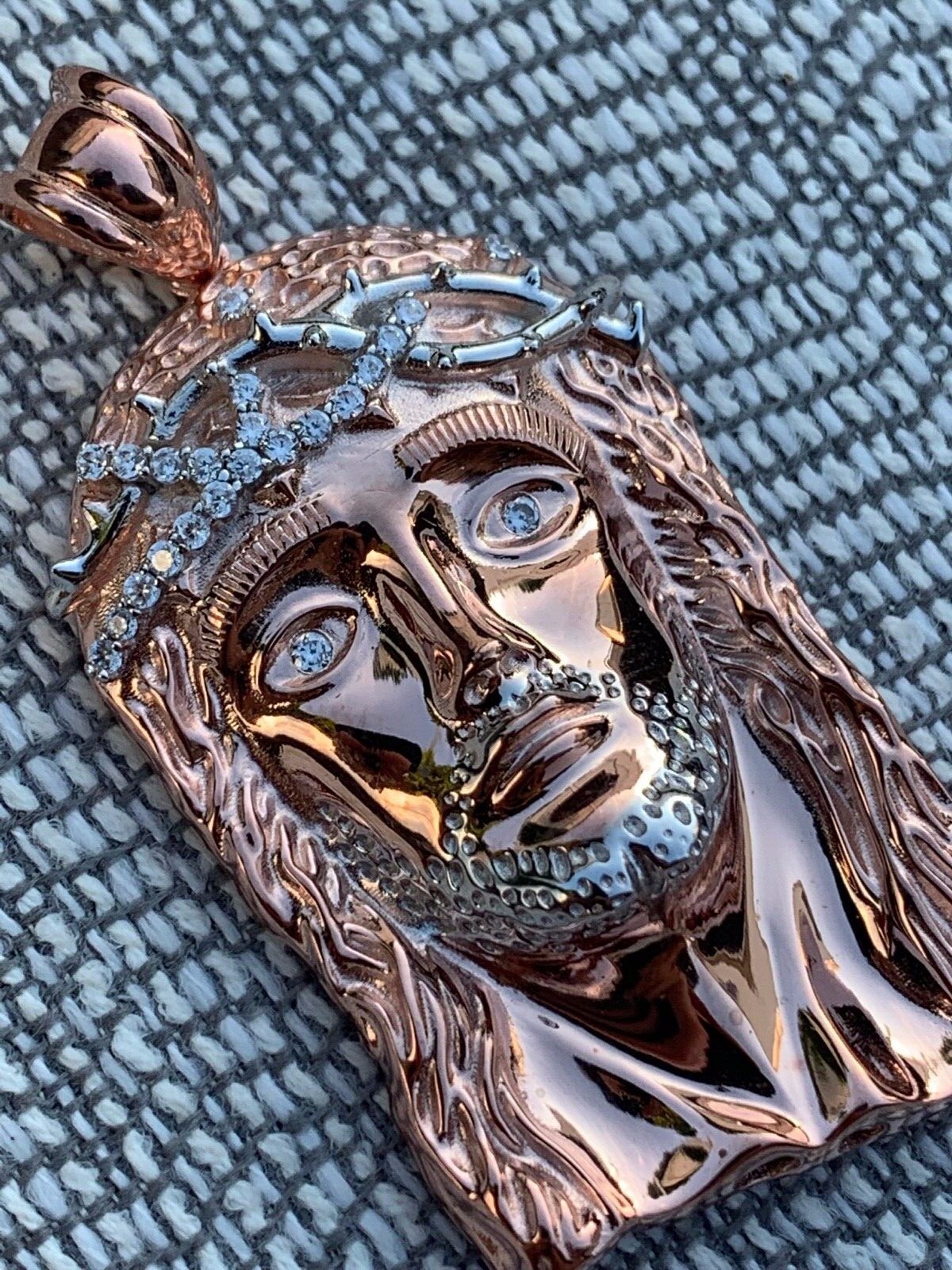 Solid 925 Silver 14k Rose Gold Plated Jesus Piece ITALY Necklace Real CZ Hip Hop