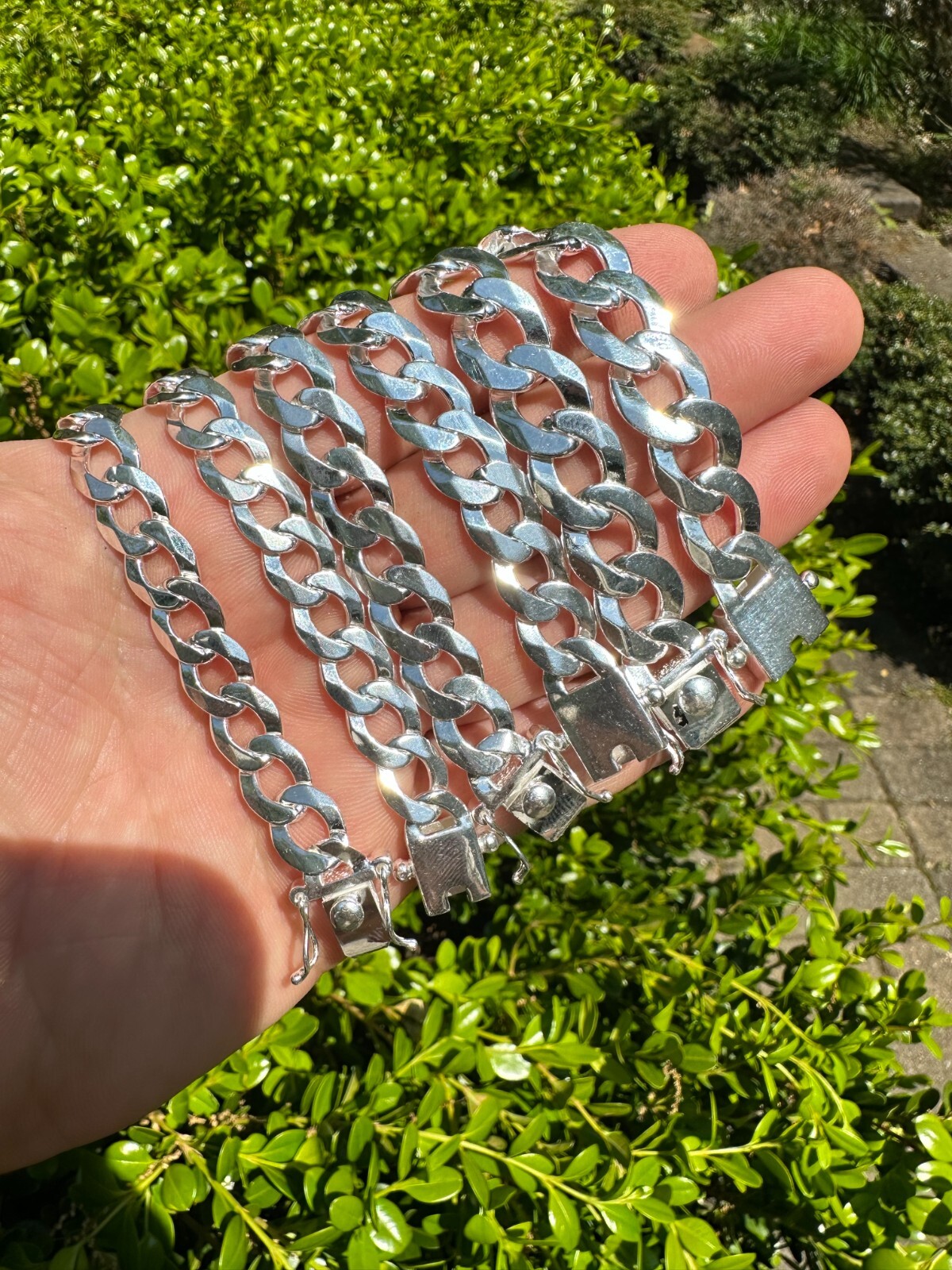 Flat Curb Cuban Link Chain Bracelet Real 925 Sterling Silver Sleek Box Clasp