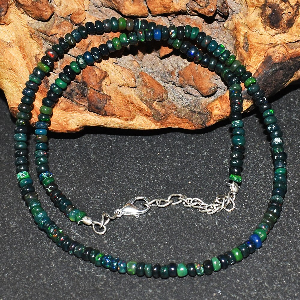 Wonderful Striking Black Ethiopian Opal 46.00 Cts Beaded Necklace VK 40 E584