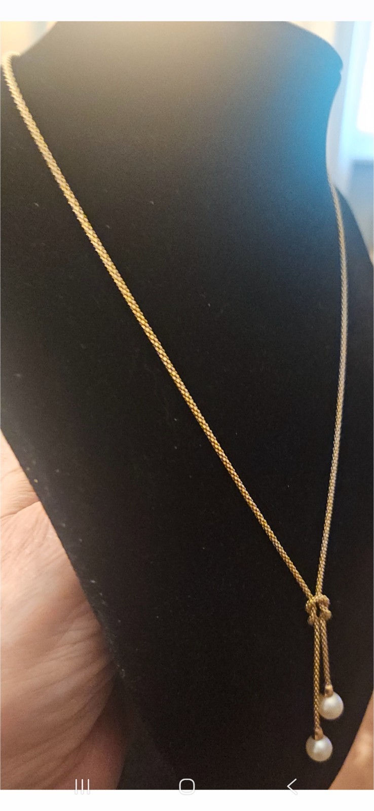 14k 5.6 gm SolidYellowGold 20 in Italian Popcorn ChainLariat Necklace & 2 Pearls