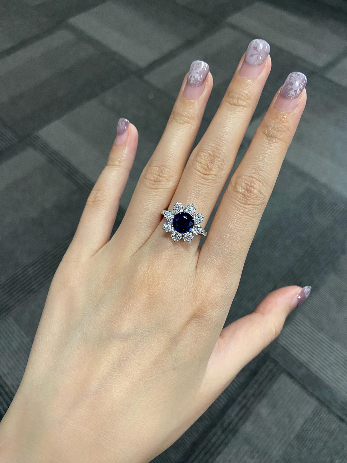 2.20 Ct Round Cut Natural Sapphire Diamond Engagement Ring 14K White Gold Size 6
