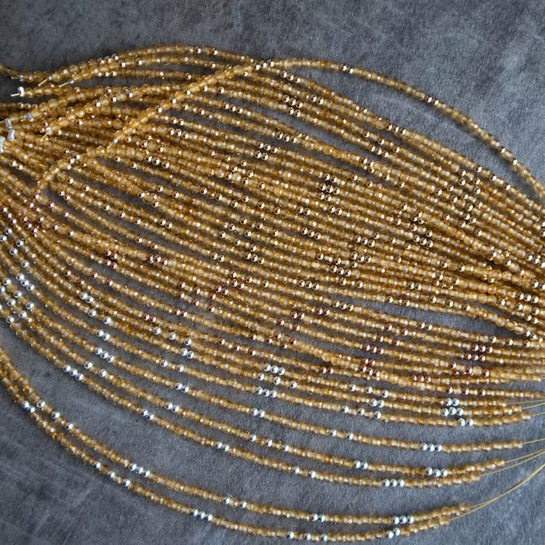 Natural Yellow Citrine Crystal Beads Dainty Healing Reiki Minimalist Bracelet