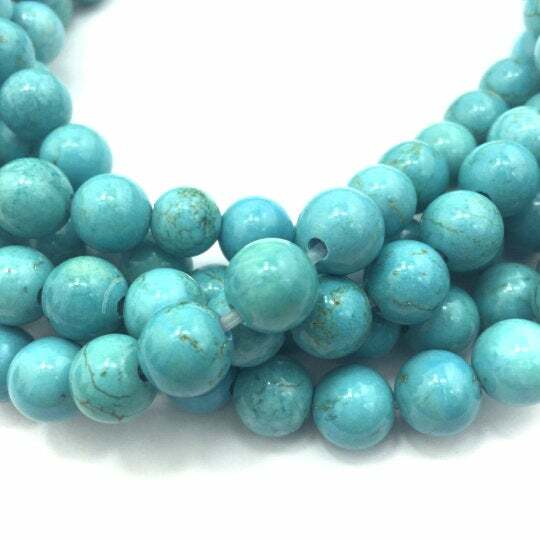 2.0mm Hole Blue Turquoise Smooth Round Beads 6mm 8mm 10mm 15.5″ Strand