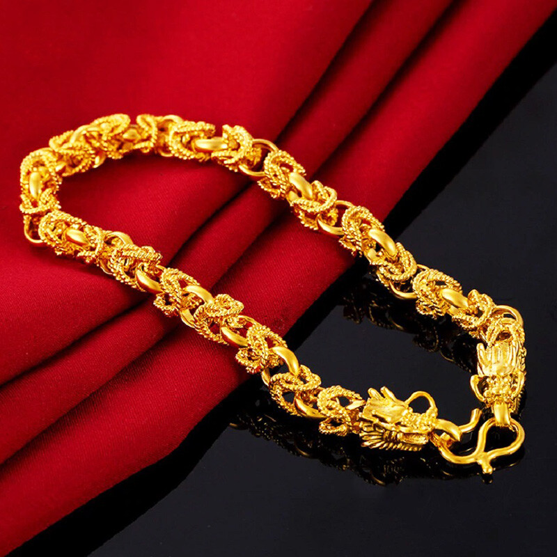 24k Yellow Gold Filled Womens Men 10mm Wide Dragon Link Chain Bracelet 7.5″ D731