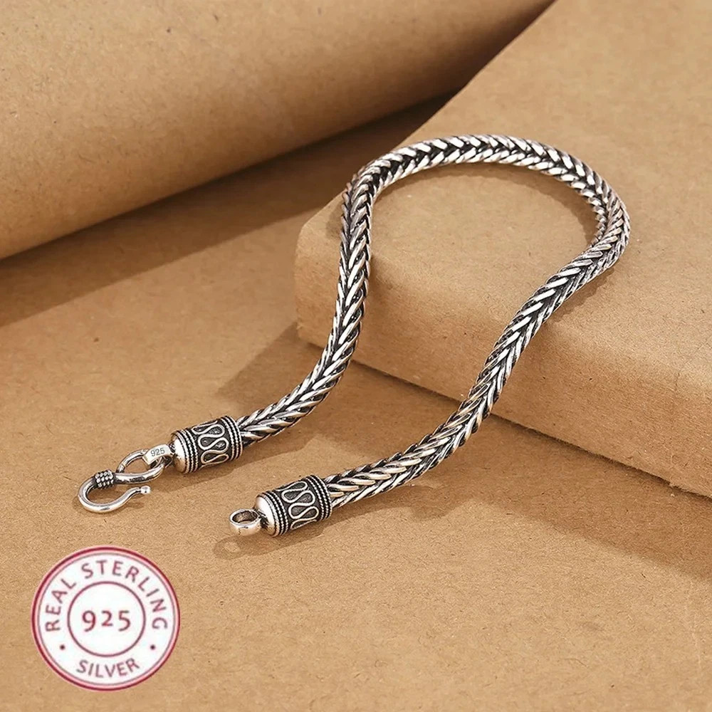 925 Sterling Silver Bracelet vintage Rope Side Chain High Quality For Women Men
