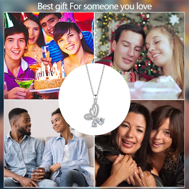 KUNSIR 925 Sterling Silver Crystal Butterfly Necklace Women Elegant Gift for Her