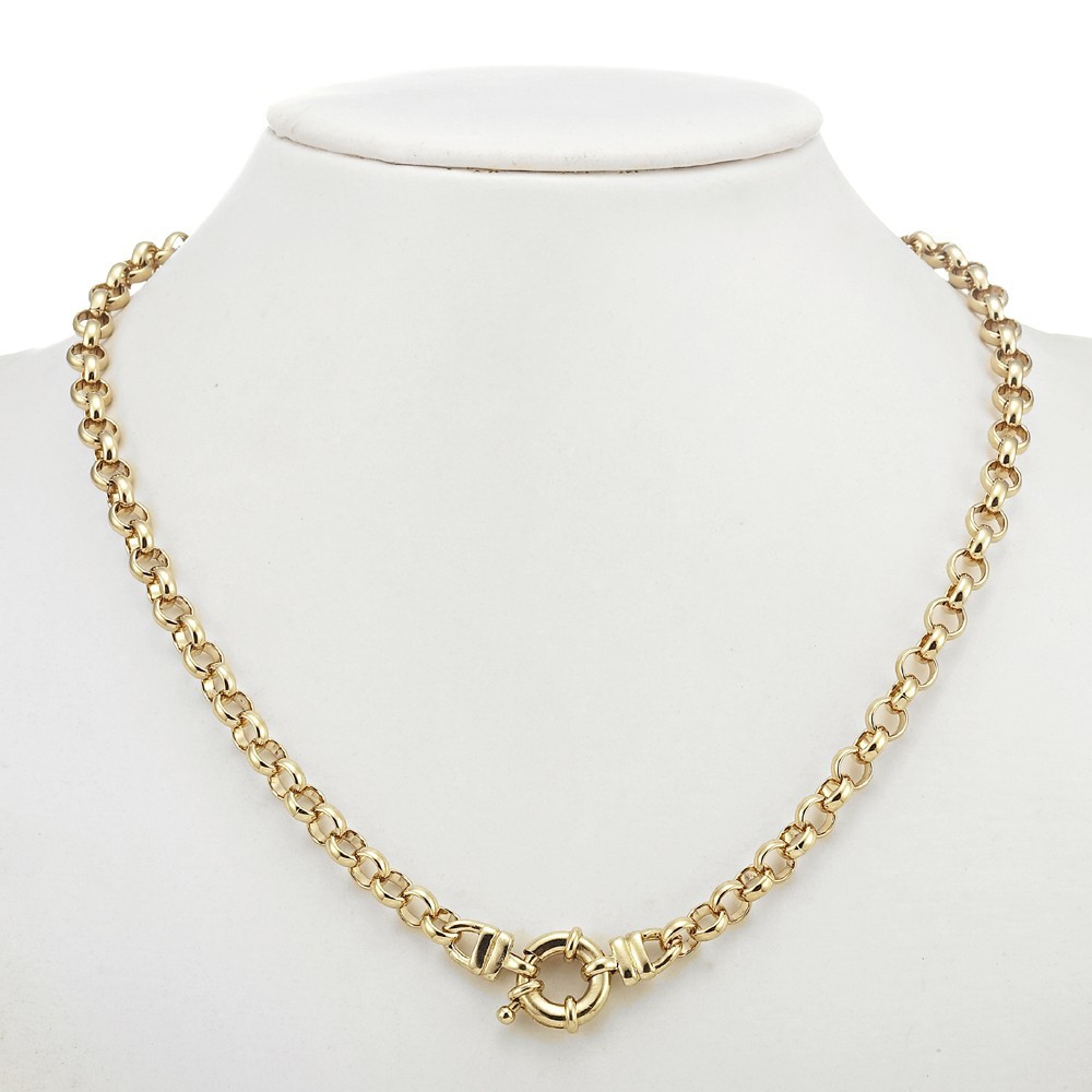18K GL Solid Belcher Yellow Gold Necklace with Antique Style Lifebuoy Clasp