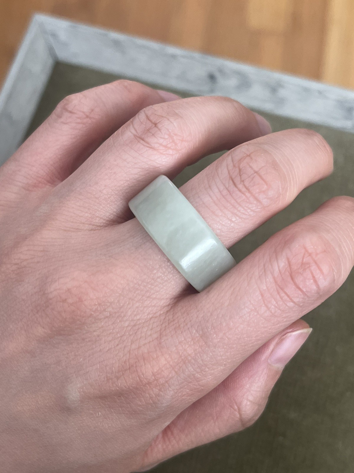 Off white/very light green Nephrite Jade Band Ring