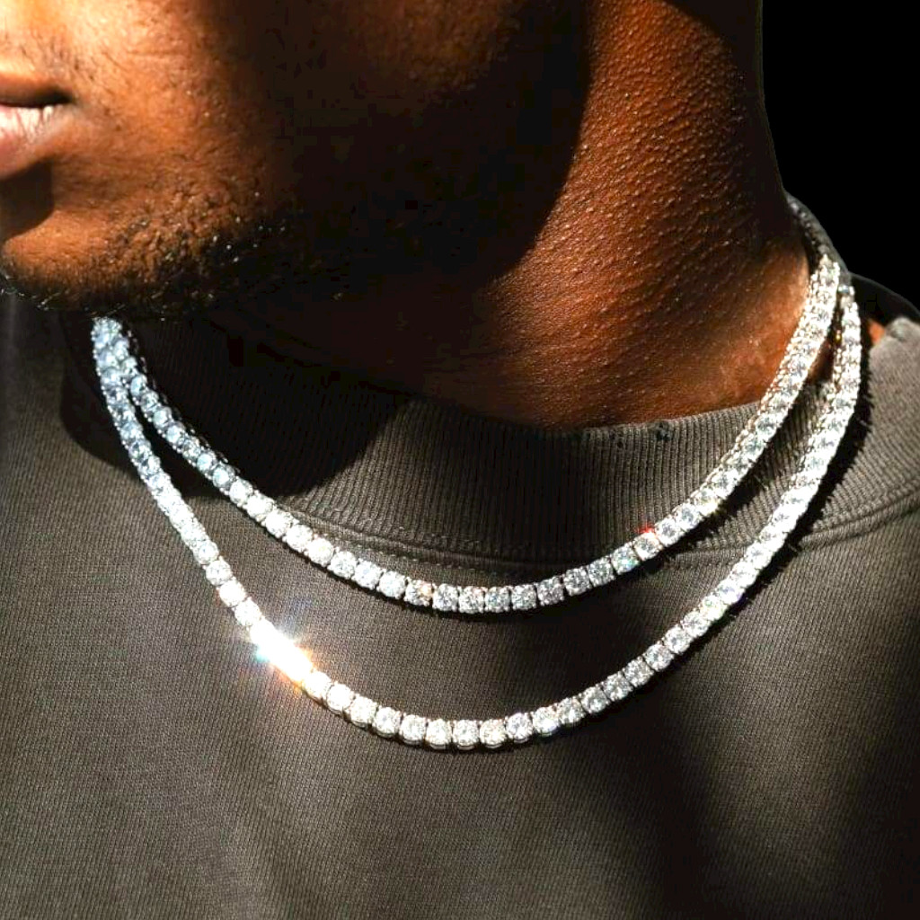 Premium Iced CZ Tennis Necklace Chain VVS1 Clarity 14kt White/Yellow Gold finish
