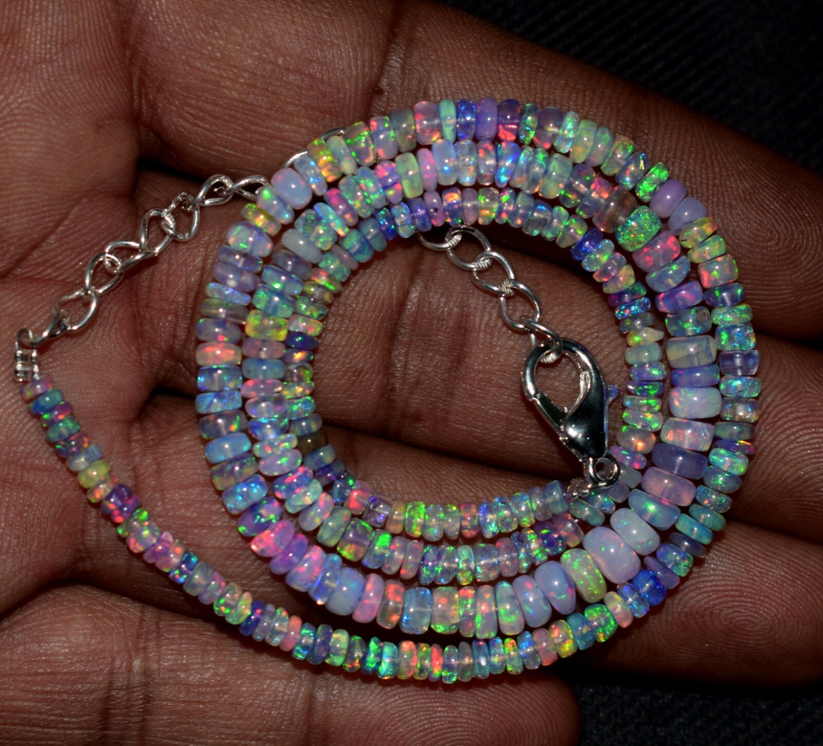 16″Natural Ethiopian Opal Wello Fire Opal Gemstone Bead Necklace 02