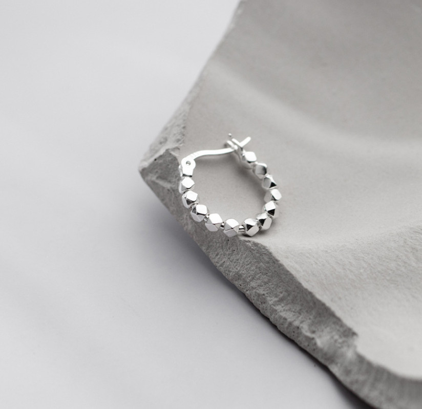 Women 925 Sterling Silver Geometric Block Huggie Hoop Earrings 23x4mm Gift PE