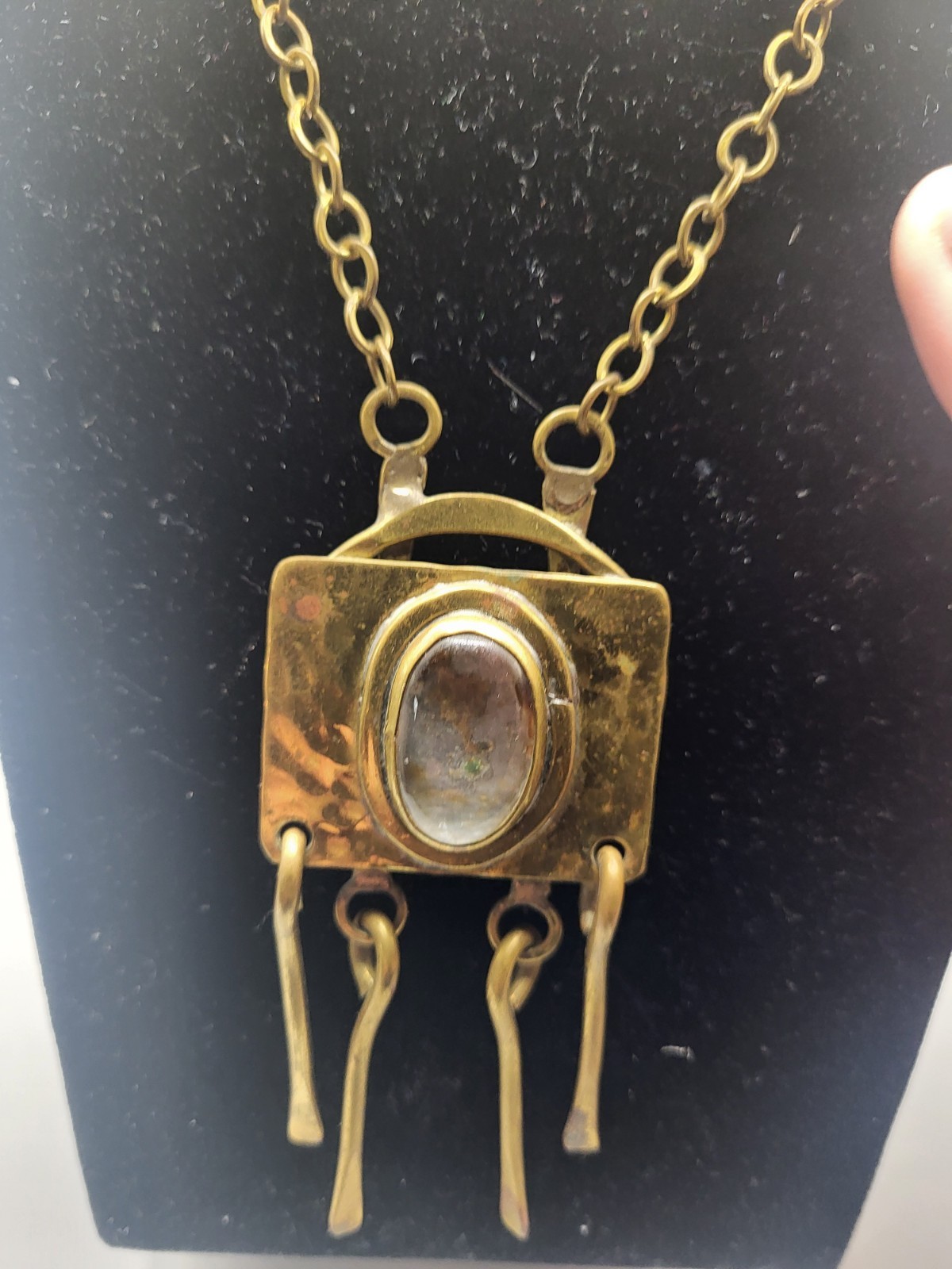 Rafael Canada Signed Gold Tone Clear Glass Brutalist Statement Pendant Necklace