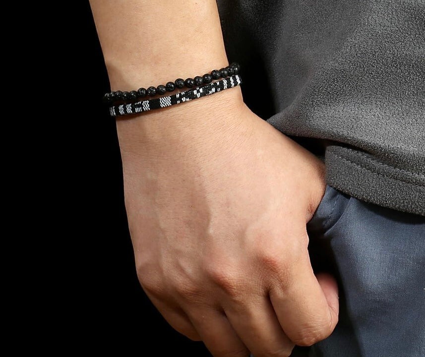 Lava Beads Handwoven Friendship Bracelet Boho Surf Bracelet for Men and Women