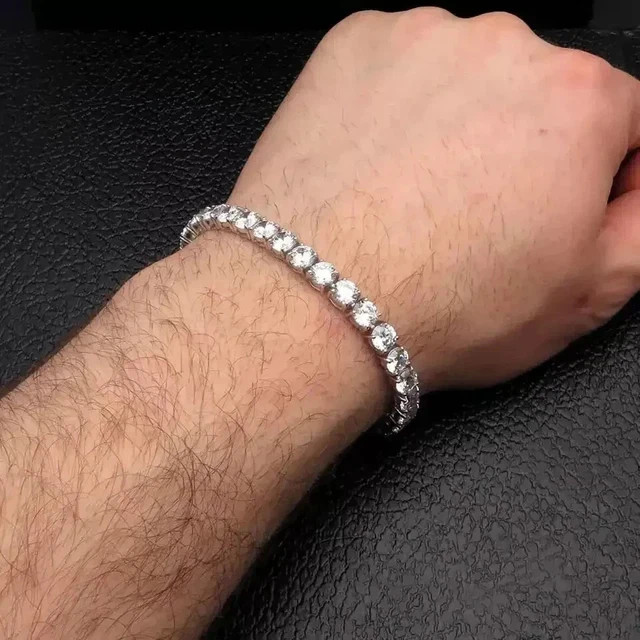 12TCW Round Cut Lab Created Diamond Men’s Tennis Bracelet 14K White Gold Plated
