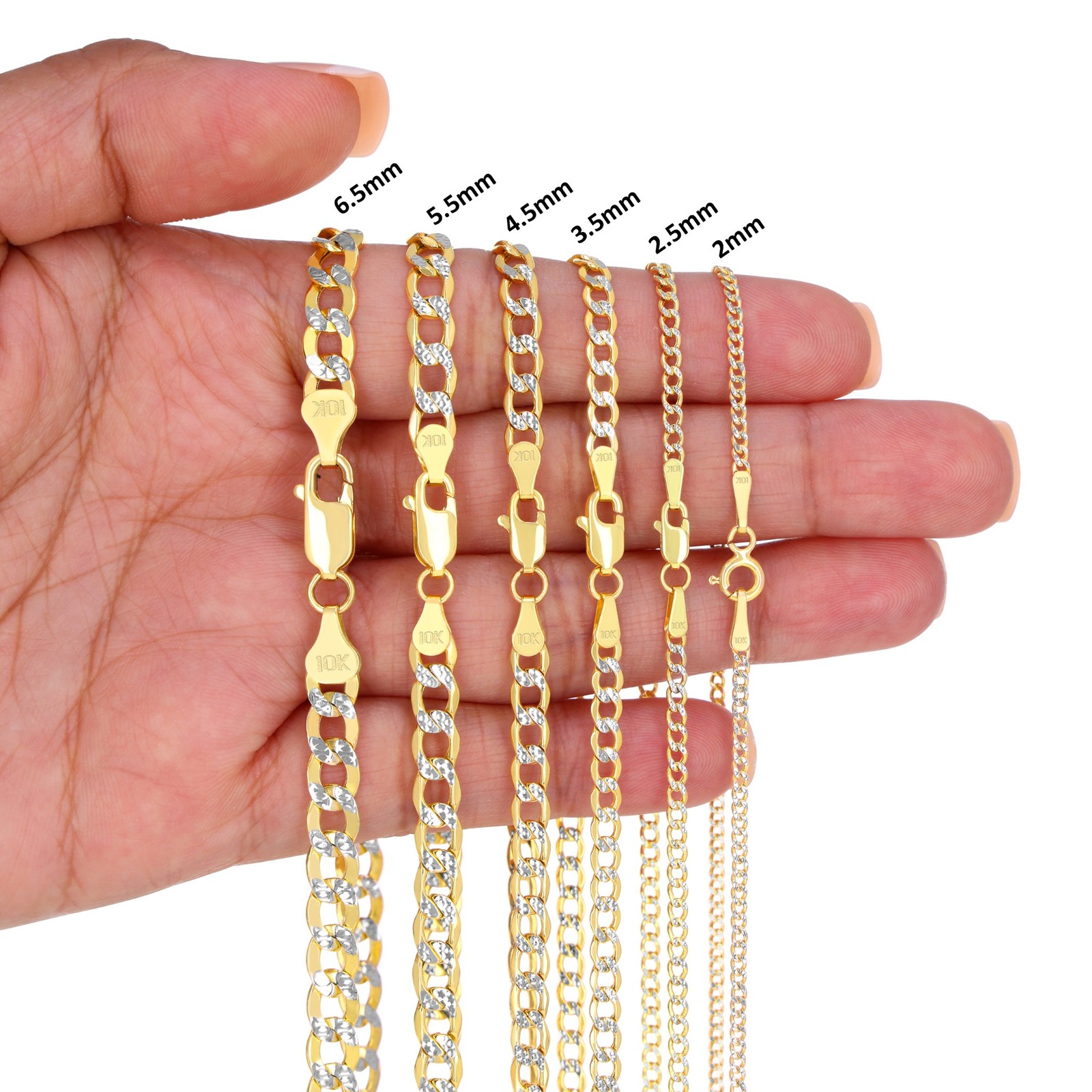 10K Yellow Gold 2mm-8.5mm Diamond Cut Pave Cuban Chain Necklace Bracelet 7″- 30″