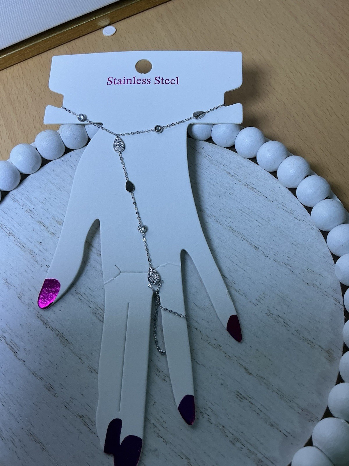 Stainless Steel Silver Tone Cable Chain Necklace Round White Crystal Station