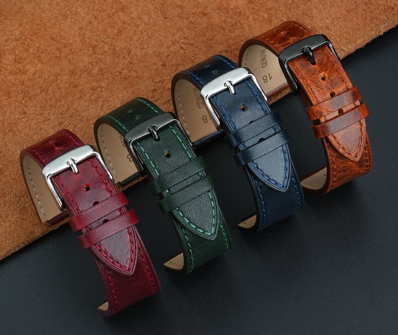 For Casio AE-1200 AE-1300 Genuine Leather Watchband Retro Burst Pattern Strap 18
