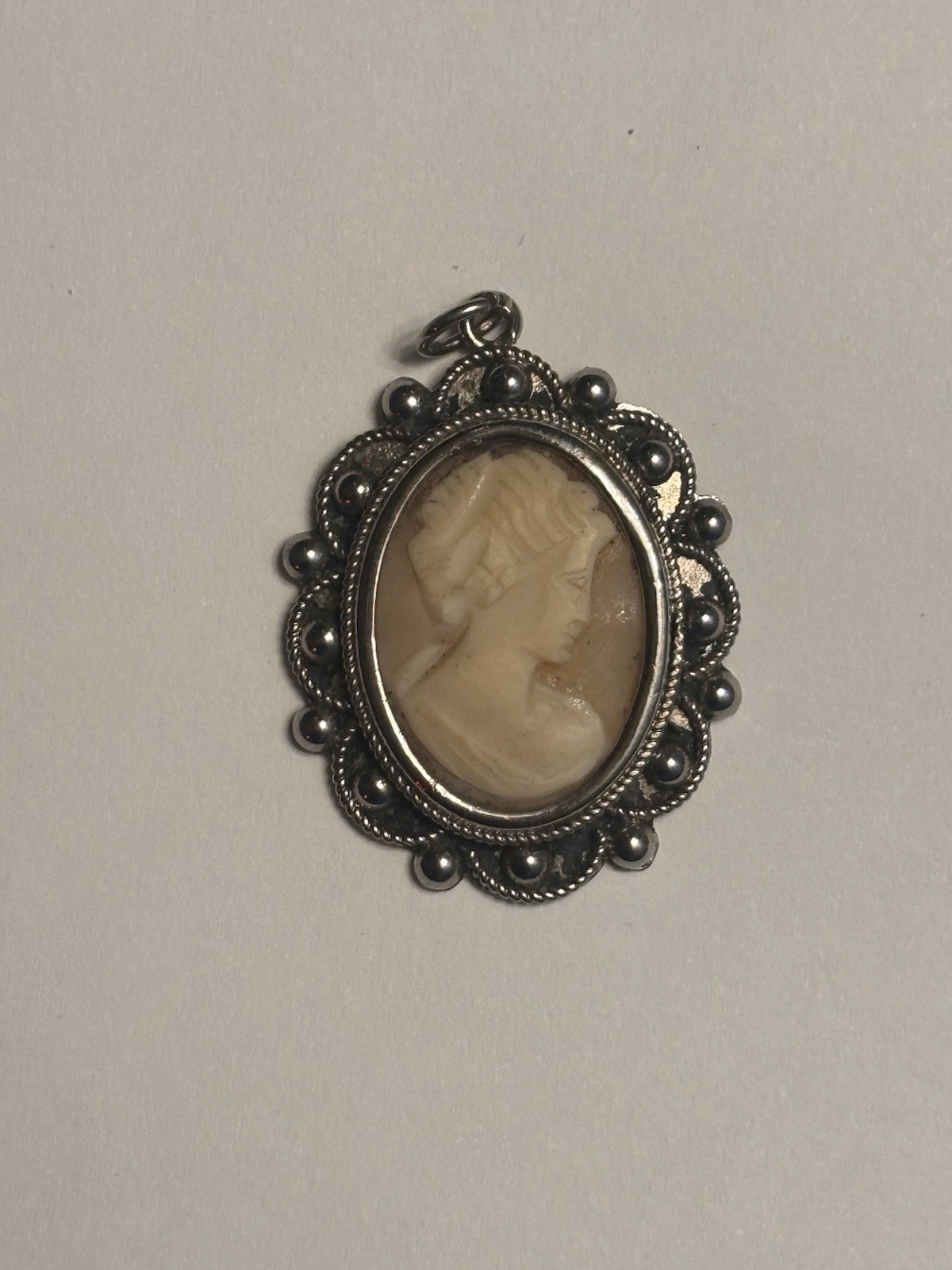 Silver Tone Shell Cameo Pendant