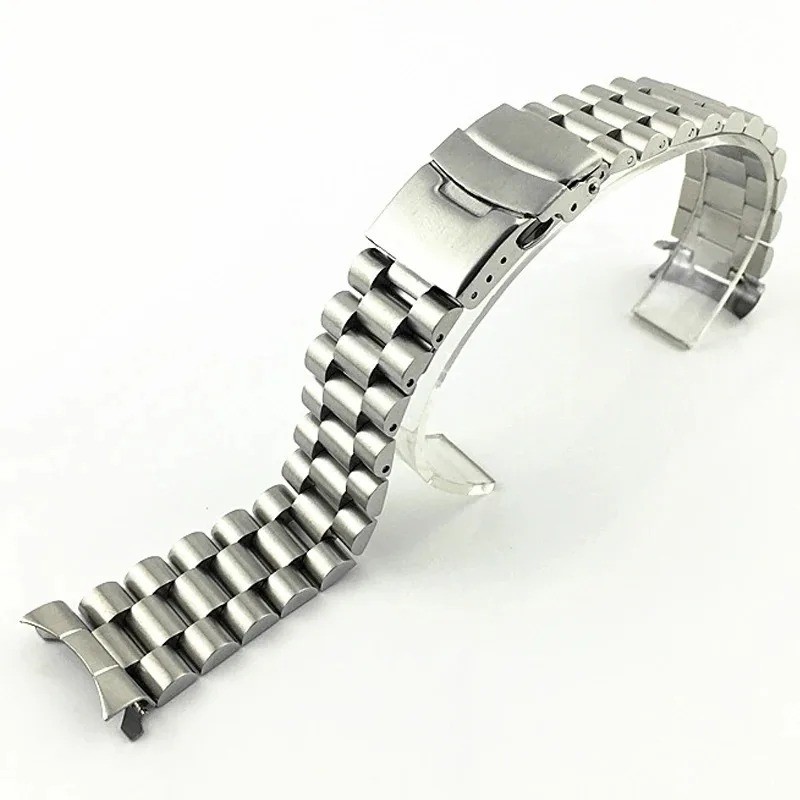 Curved End Metal Stainless Steel Oyster Style Replacement Watch Band