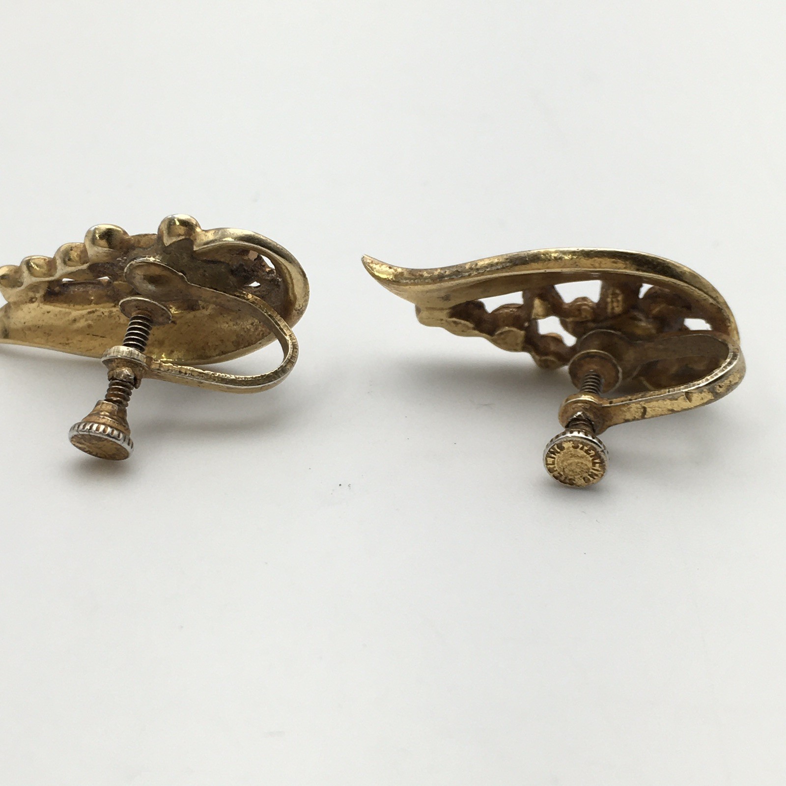 Vintage Sterling Silver Gold Dip Flower Screw Back Earrings 7g #87