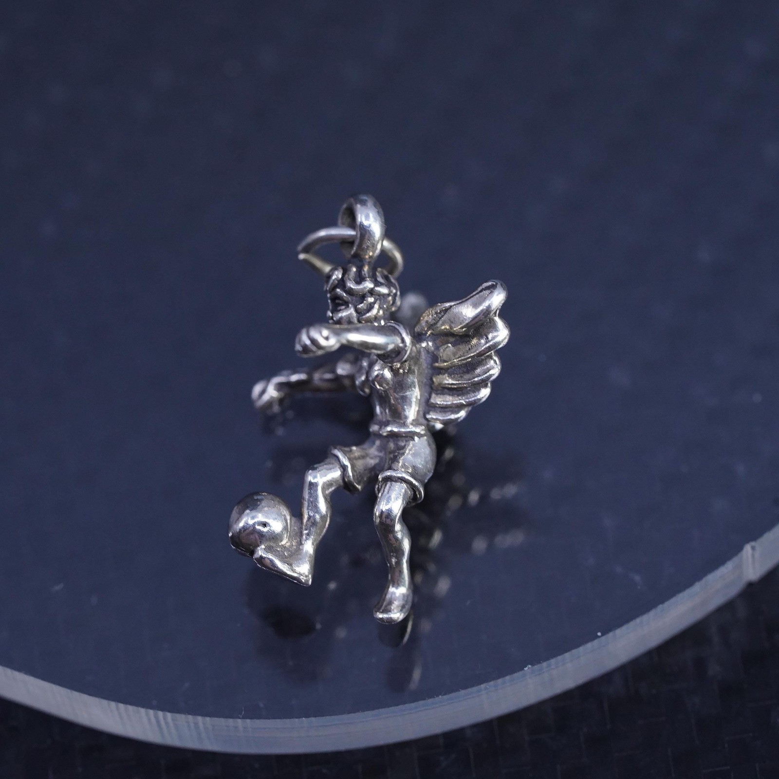 Vintage sterling silver 925 handmade girl female angel soccer player tag charm