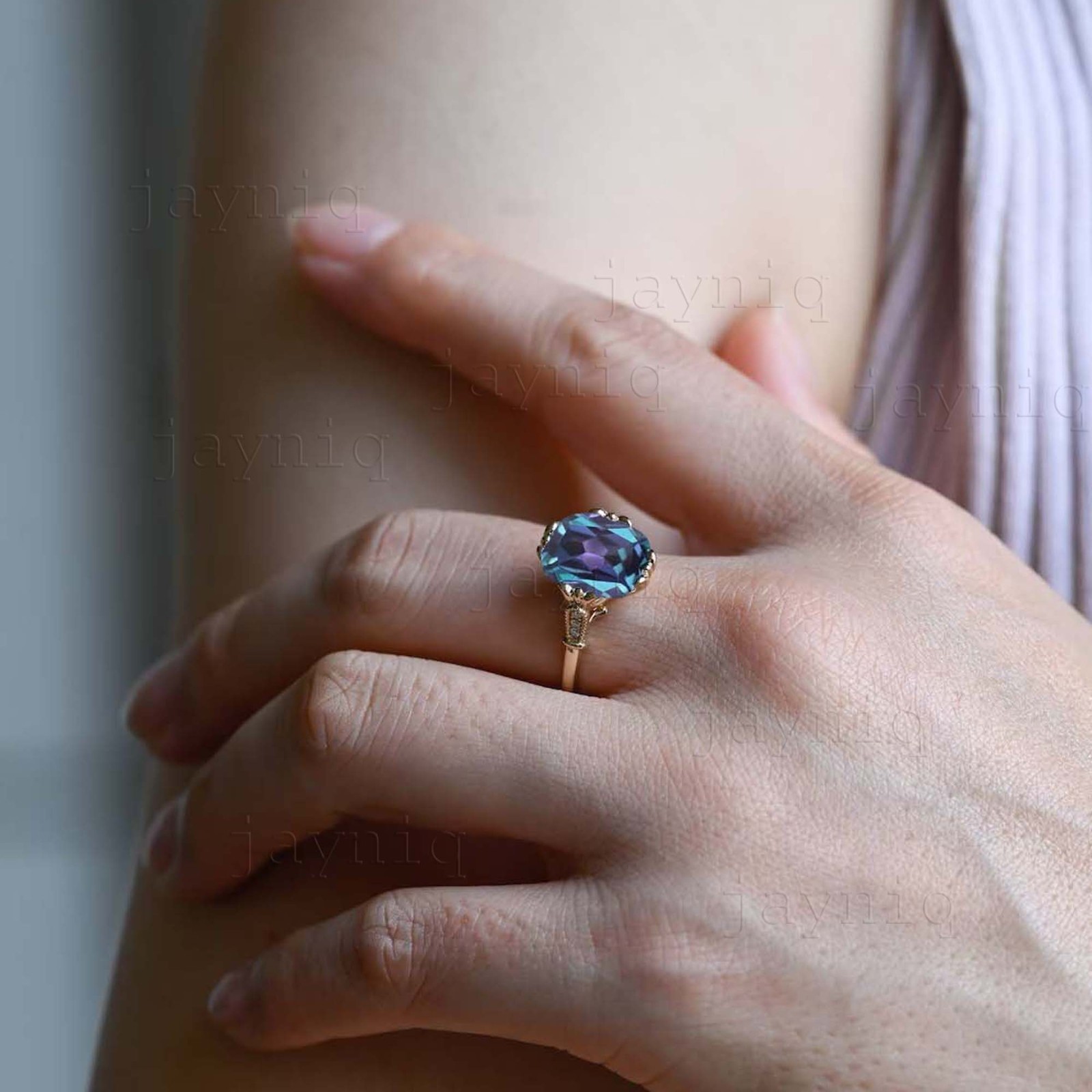 Color Changing Alexandrite Ring 925 Sterling Silver Dainty Jewelry Gift For Her