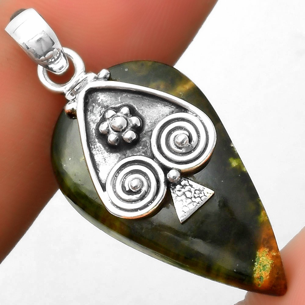 Natural Chrome Chalcedony 925 Sterling Silver Pendant Jewelry P-1388