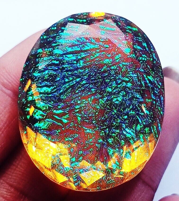 AAA+ Large Natural Monarch Fire Opal 89.65 Ct. Doublet Oval Cut Loose Gemstone