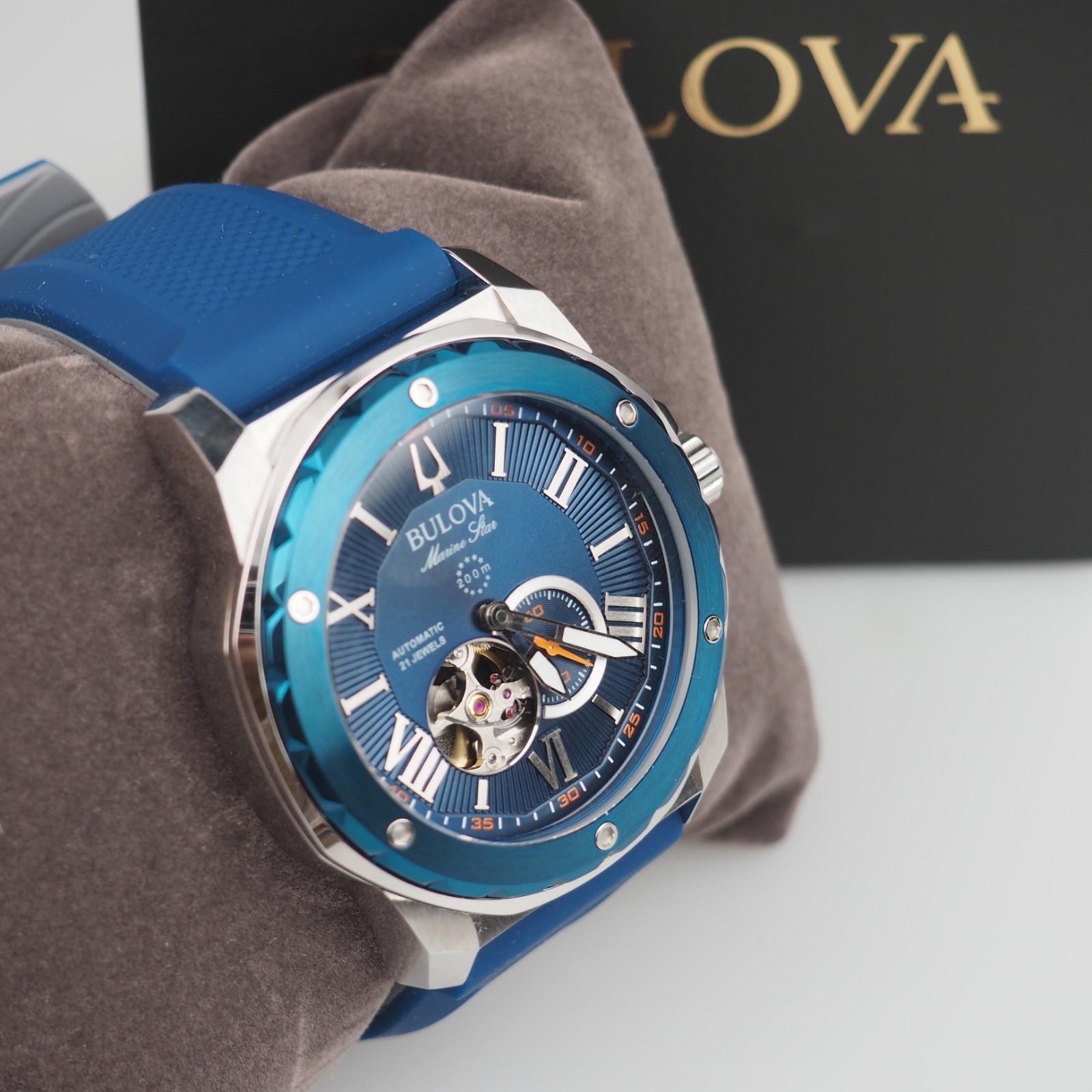 Bulova 98A303 Marine Star Blue Dial Rubber Strap Men’s Automatic Watch 44 mm