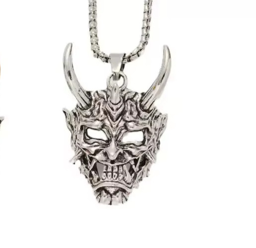 Men’s Stainless Steel Evil Demon Skull Pendant Box Chain Punk Necklace 5-1