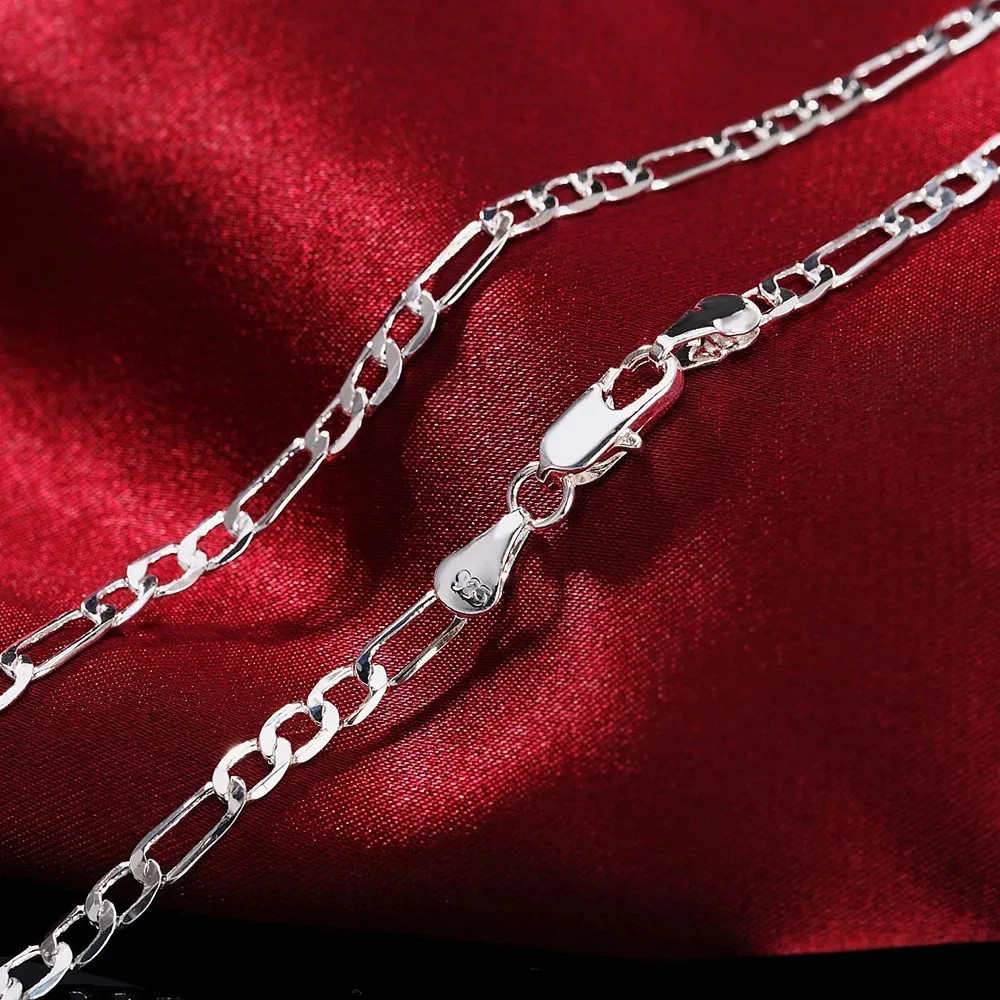 925 Sterling Silver 4mm Chain Set Bracelet & Necklace Jewelry For Men And Women