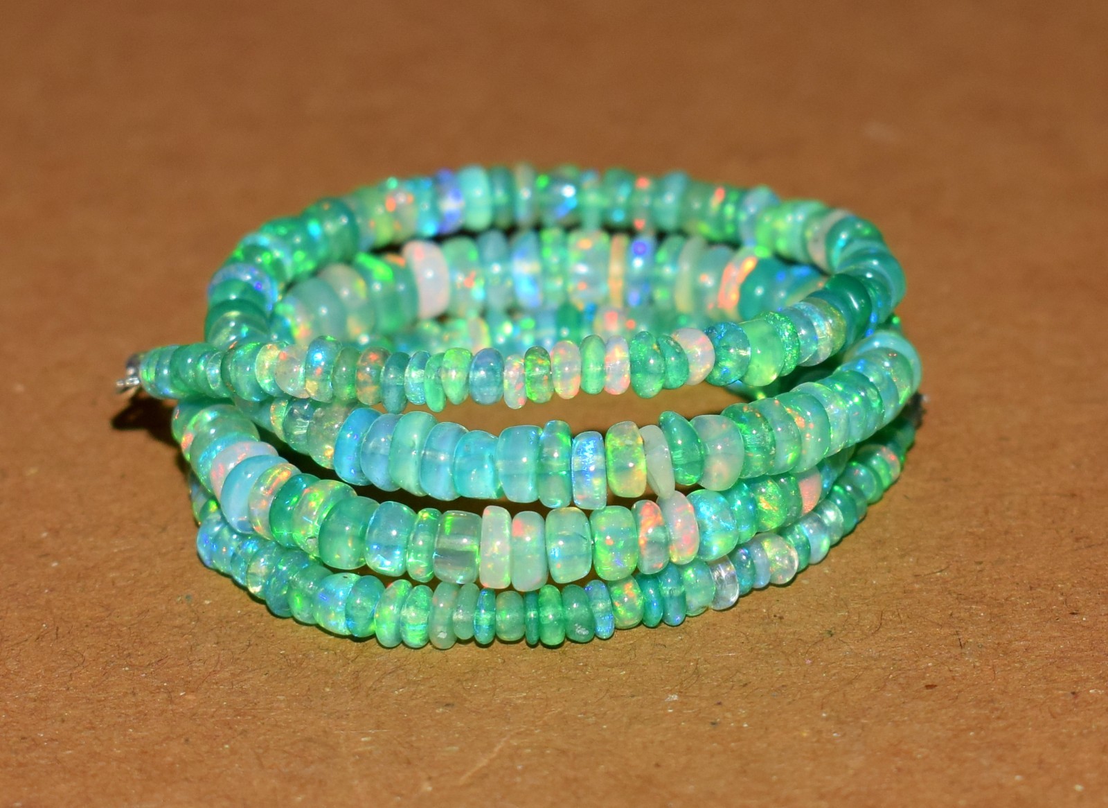 16”Natural Ethiopian Opal Wello Fire Opal Gemstone Bead Necklace AF532