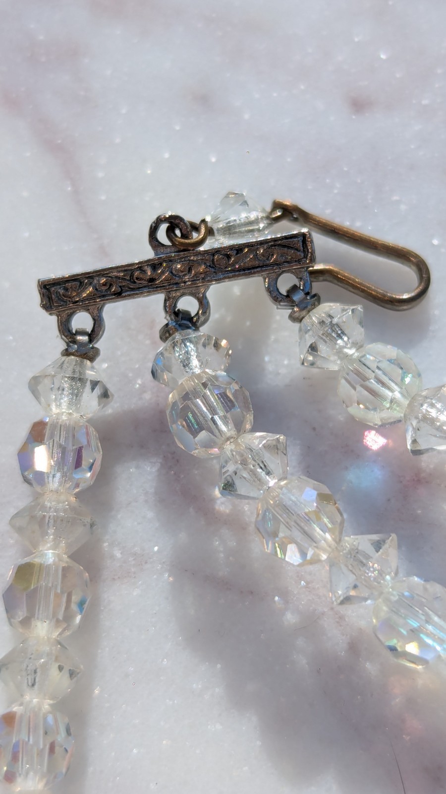 Clear Faceted Crystal Beaded Double Strand Necklace Round Beads Hook Closure