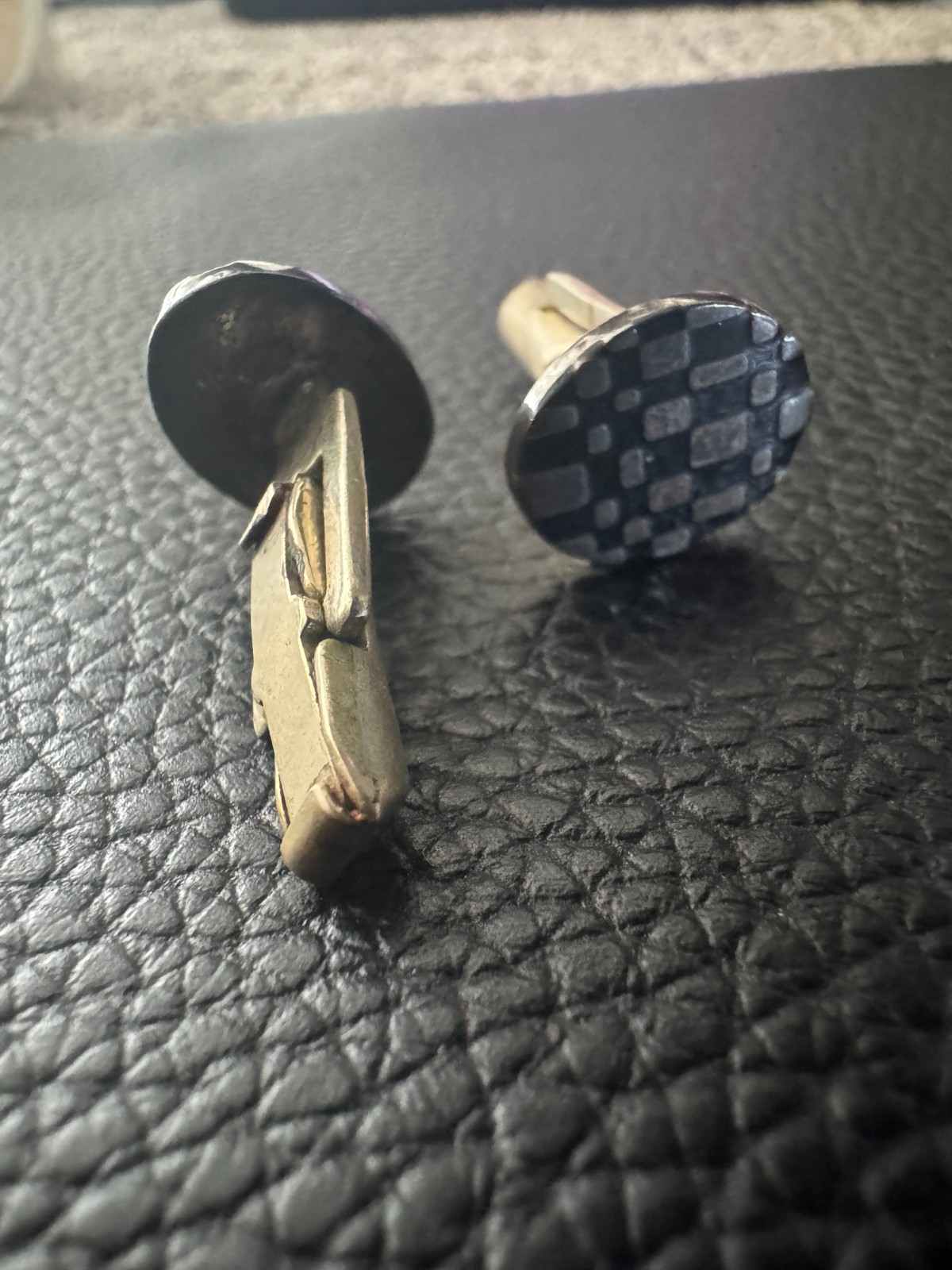 Vintage Silver-Tone Geometric Checkerboard Cufflinks