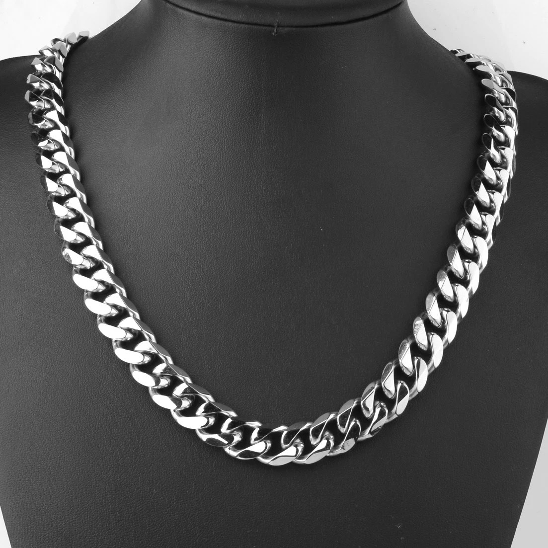 13mm/15mm Silver Stainless Steel Curb Cuban Link Chain Necklace 16″-40″