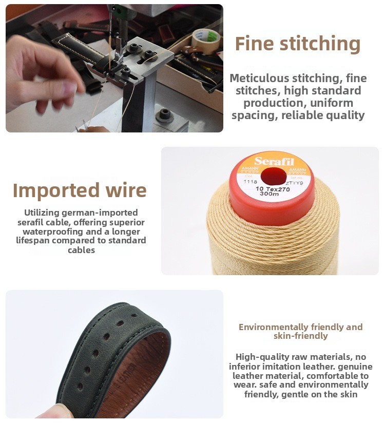Men’s Pin Buckle Watch Strap Plain Oily Waxed Genuine Leather Wrist Band 18-24mm
