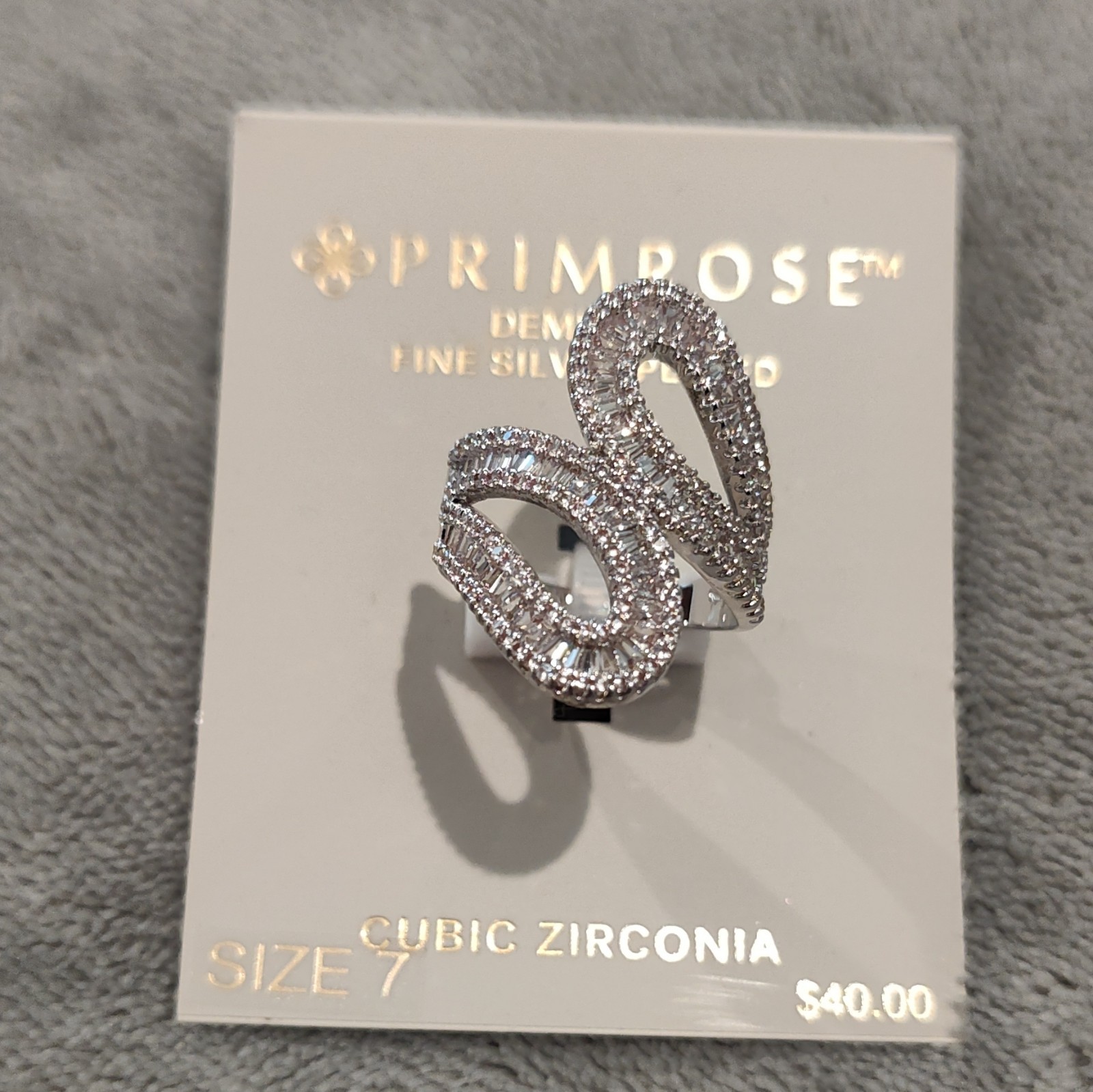 Primrose 14K Gold- Plated Cubic Zirconia Cocktail Ring Size 7 Also, Fine Silver