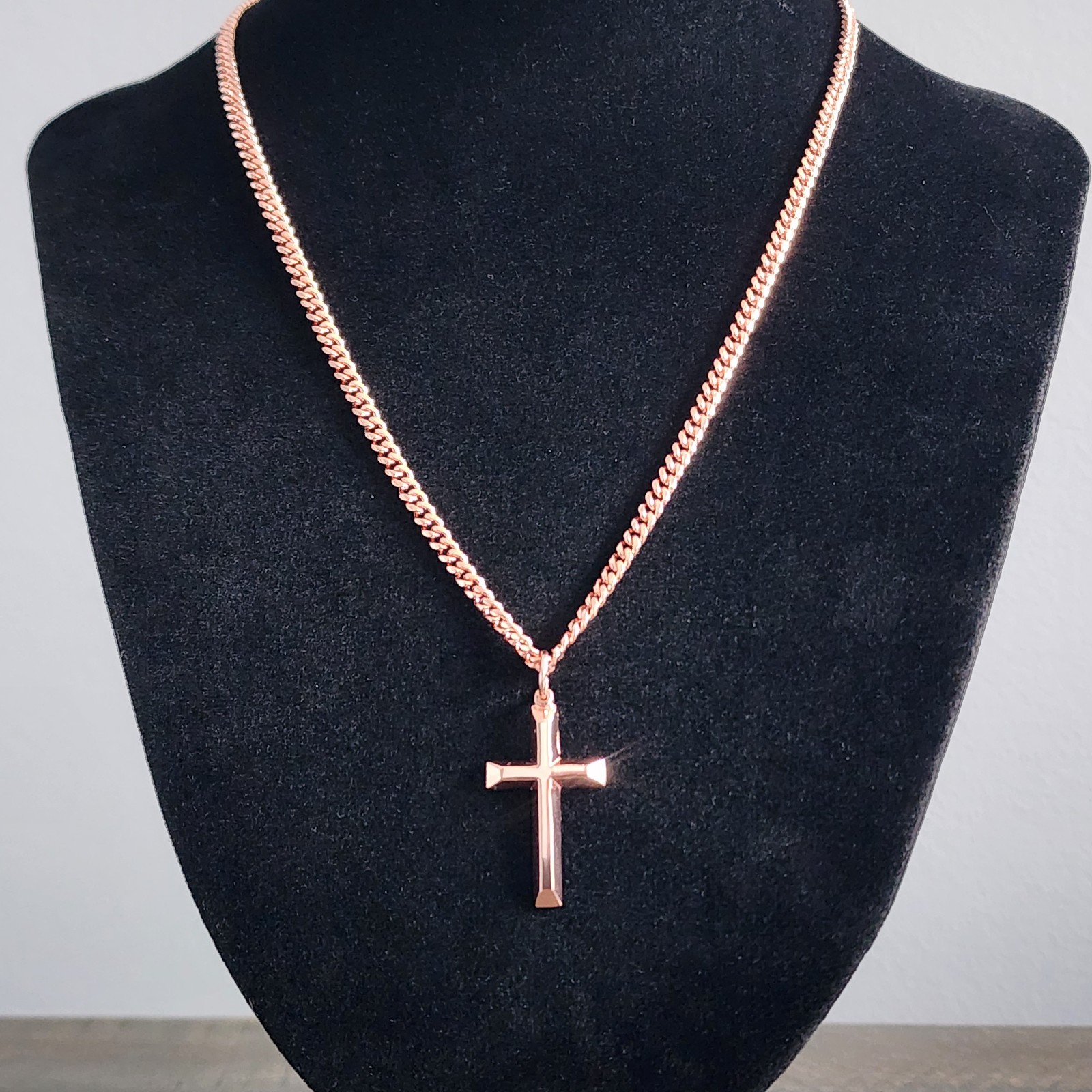 Solid Copper Cross Necklace 4mm Chain 20″ Handmade Heavy Christian Pendant