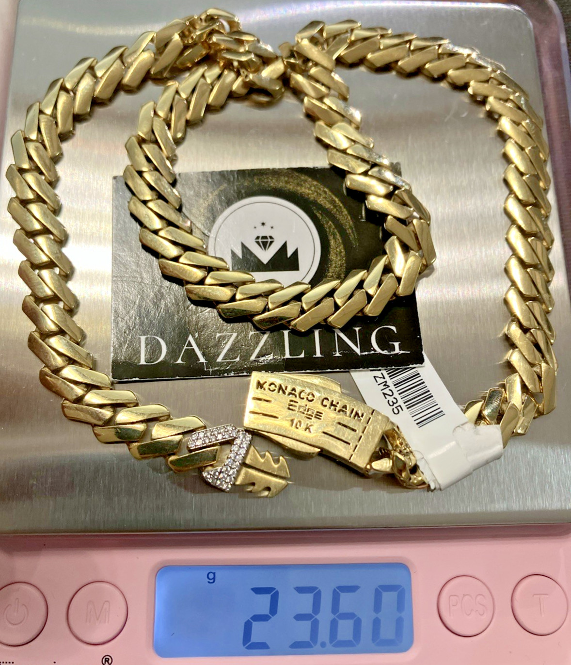 10kt Real Gold Monaco Edge Cuban Chain 9mm CZ Lock 23.5grams 18.5” New With tag.