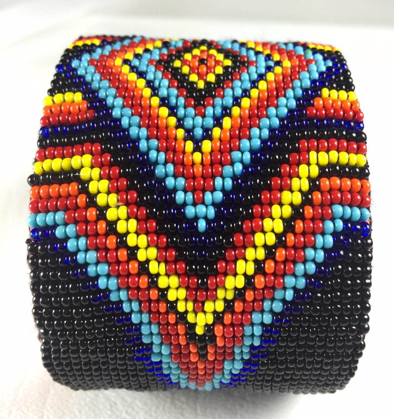 HANDMADE NATIVE STYLE LEATHER BEADED UNISEX BLACK CUFF BRACELET LEATHER USA