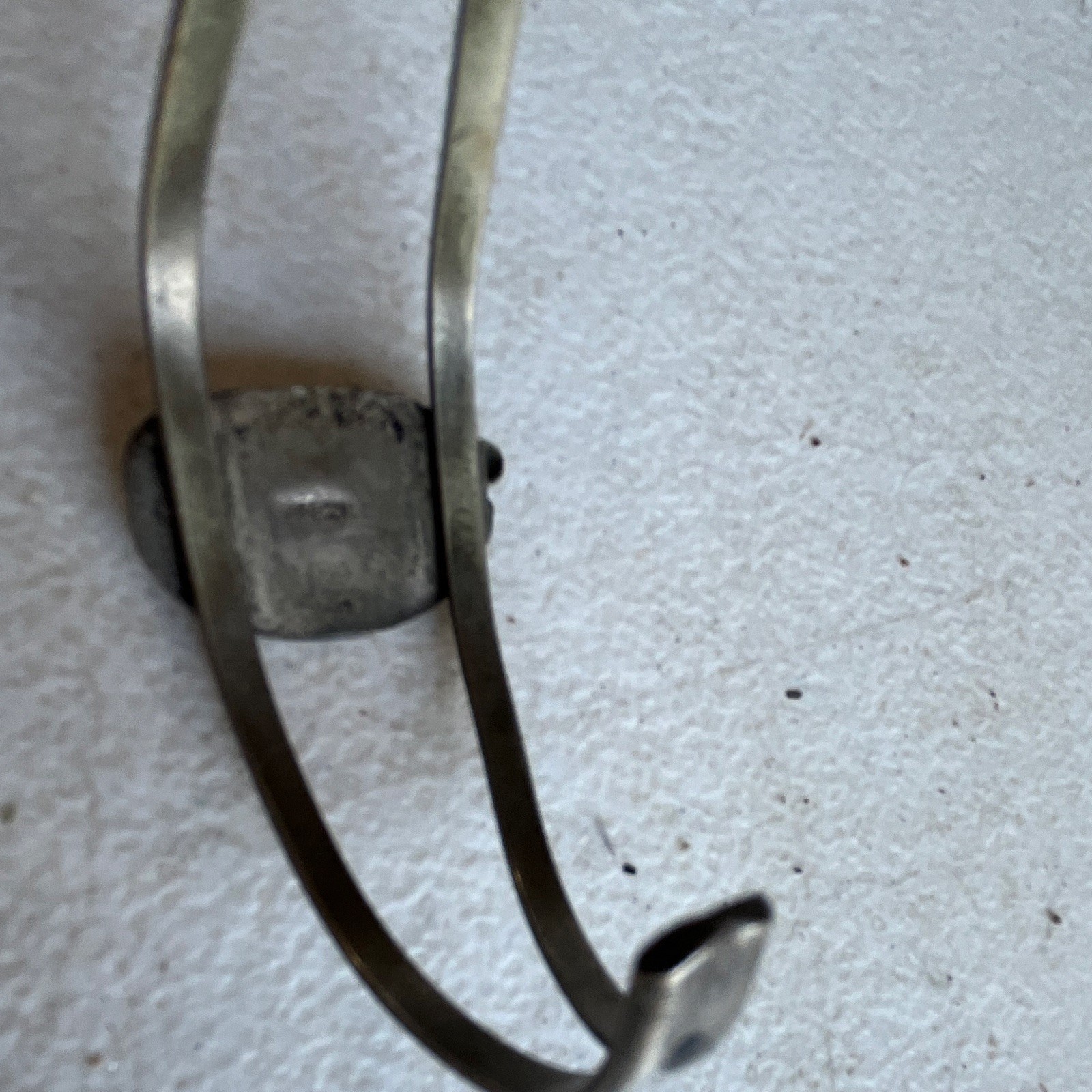 Silver Tone Adjustable Cuff Bracelet w/ Oval Inlay Centerpiece