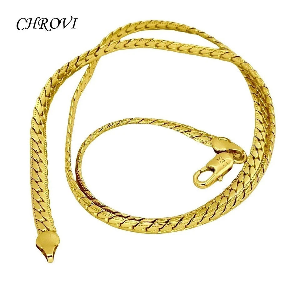 5mm Lace Edge Necklace 925 Sterling Silver 18K Gold Chain Jewelry