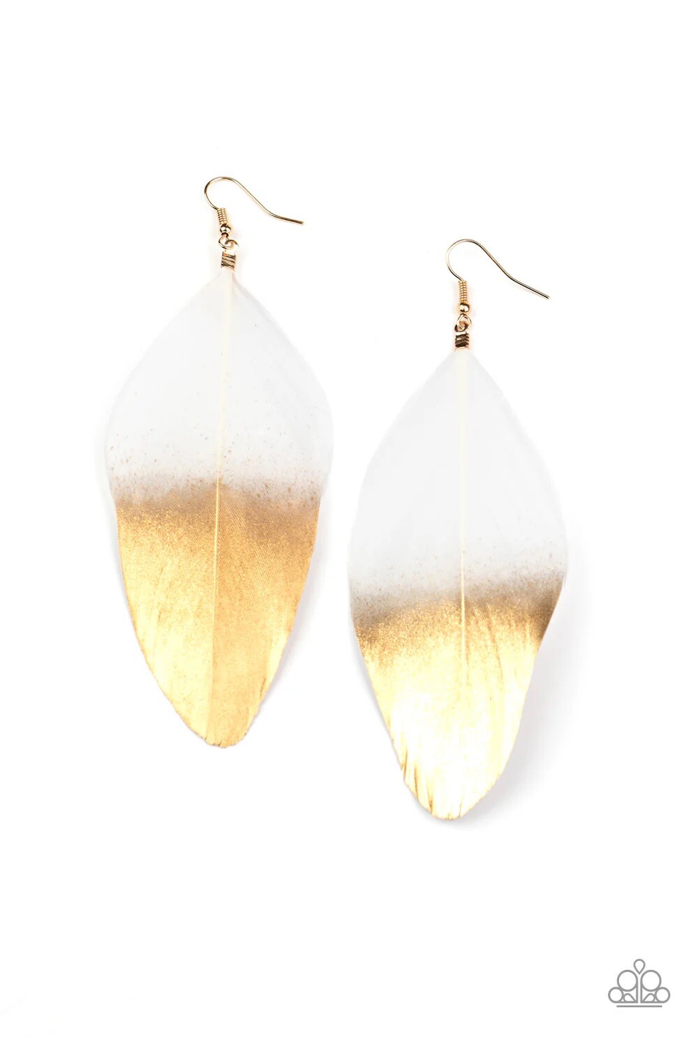 Paparazzi ~ FLEEK FEATHERS WHITE (dip in gold shimmer) Earrings ~ 🔥 HTF ~ NWT