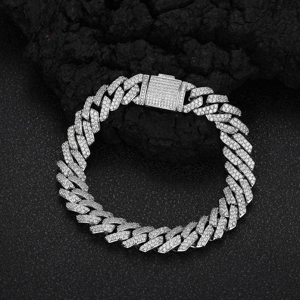 Gold Plated Stainless Steel 10MM Iced Out Miami Cuban Link Chain Bracelet White