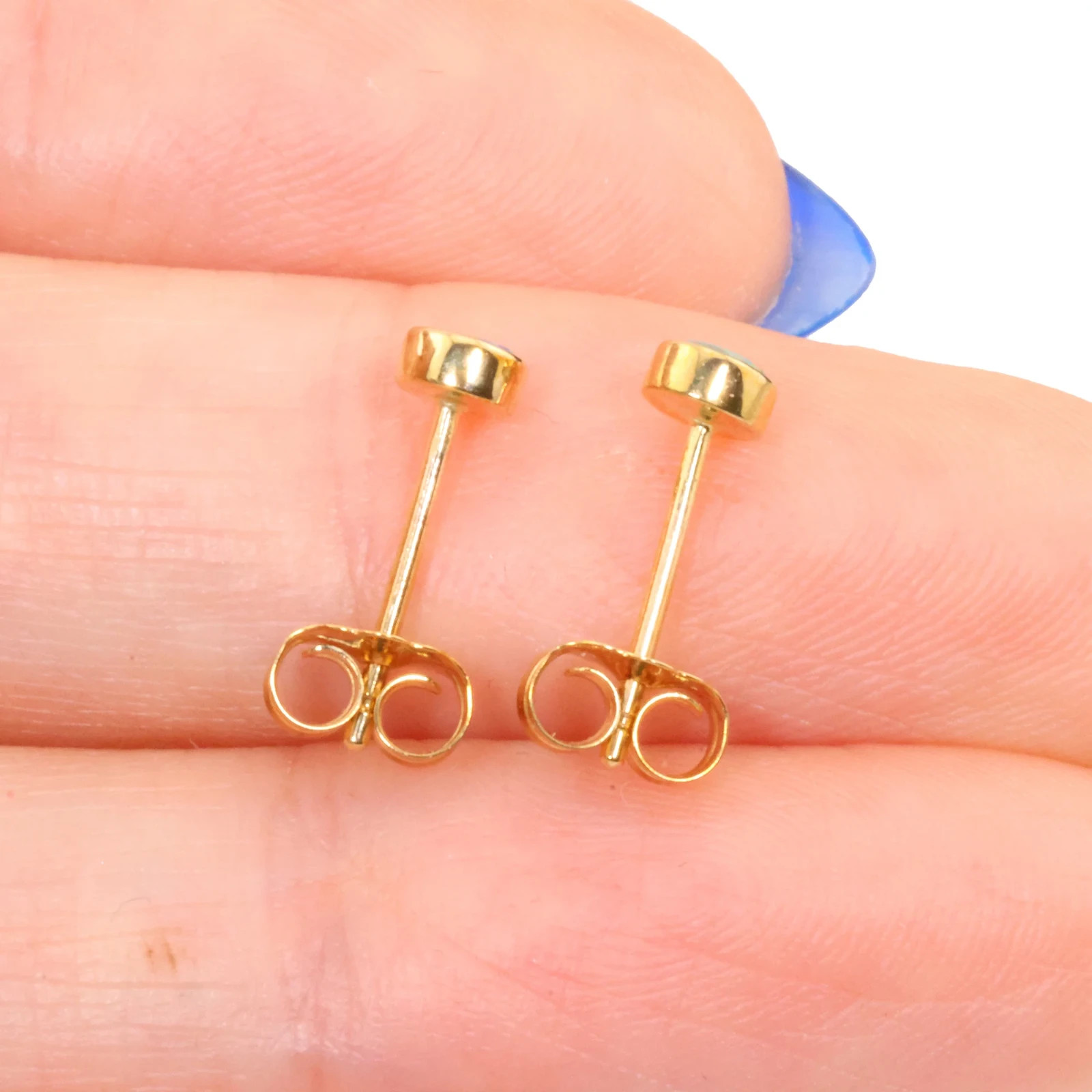 Australian Opal Earrings 9K Yellow Gold Dainty Stud Earrings