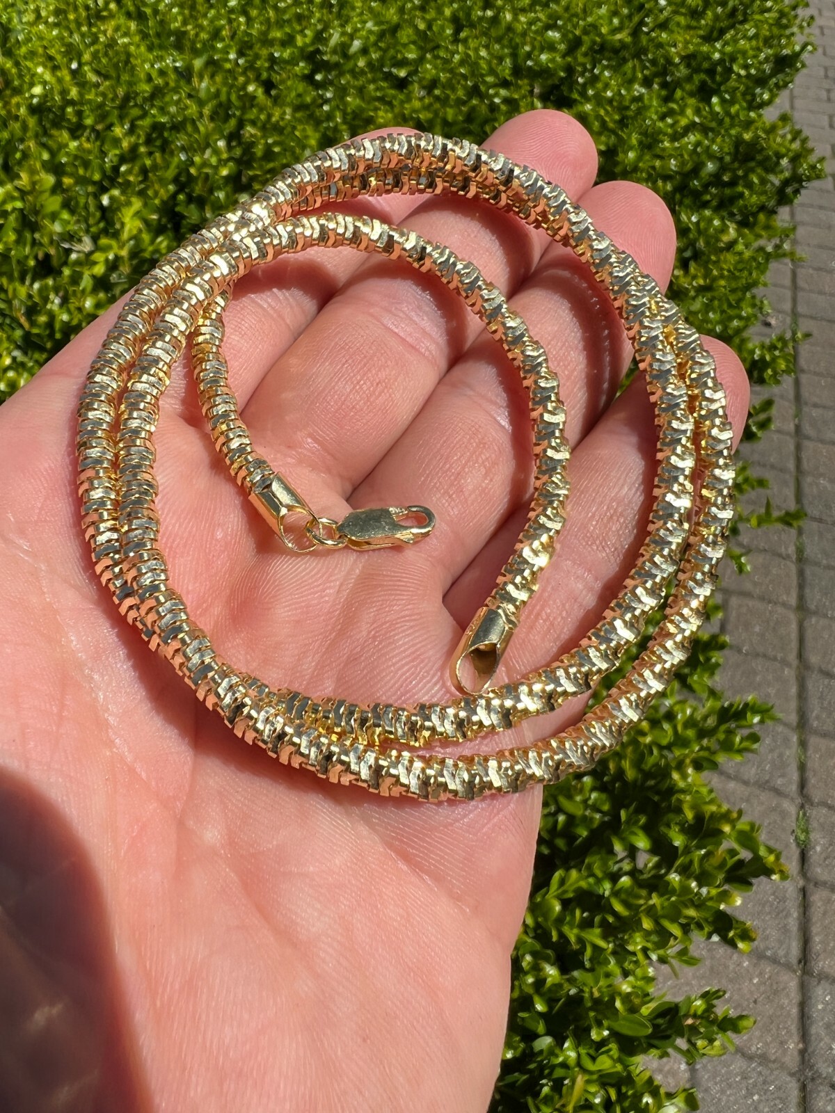 Real 14k Gold Plated 925 Silver Diamond Cut Sparkle Ice Rope Chain Necklace 4mm