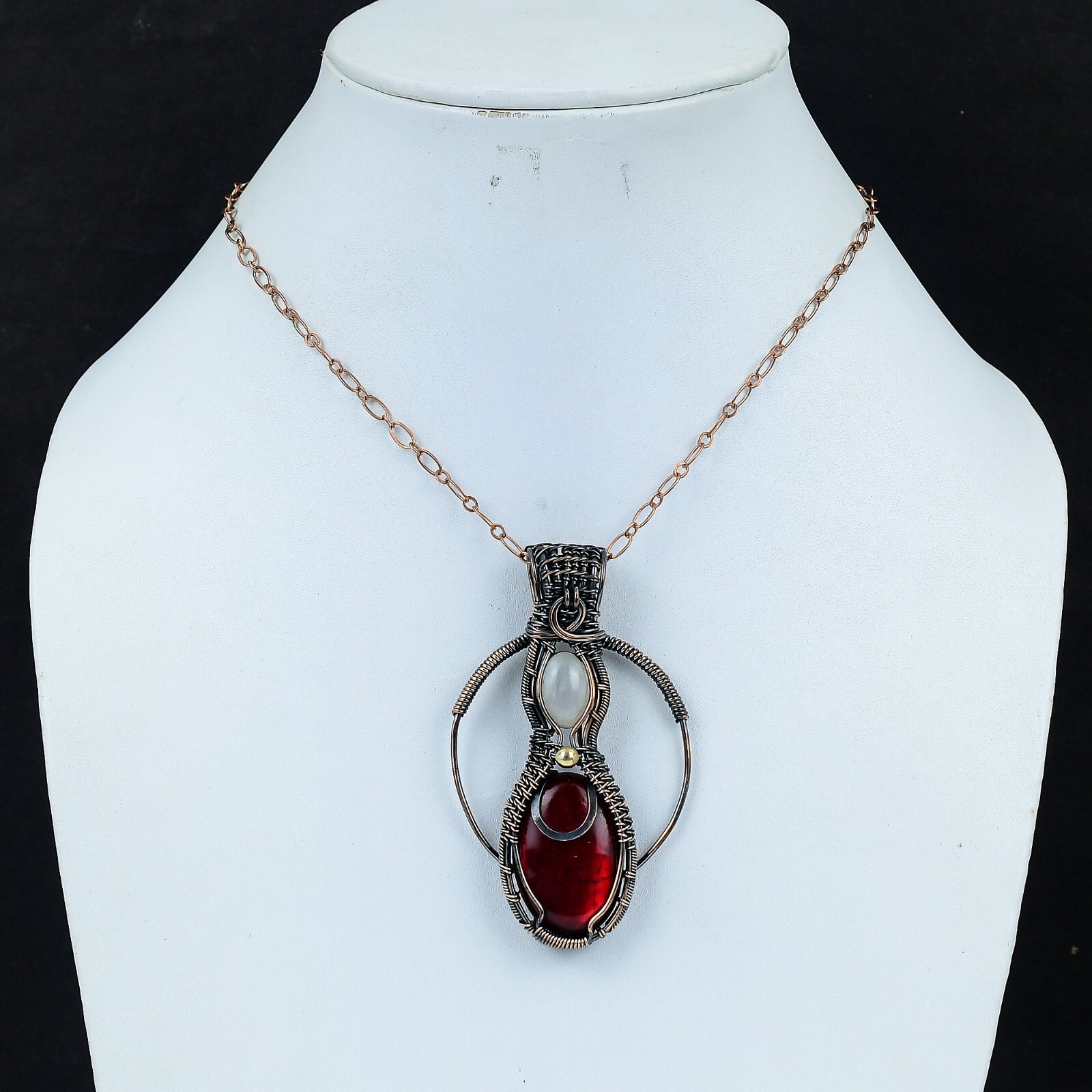 Gift For Her Red Fire Labradorite Wire Wrapped Pendant Copper Jewelry 2.95″